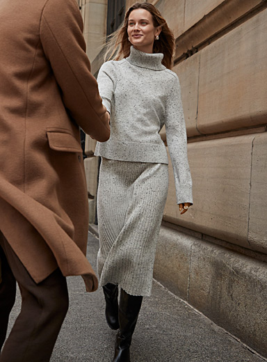 Contemporaine Light Grey Confetti rib-knit skirt for women