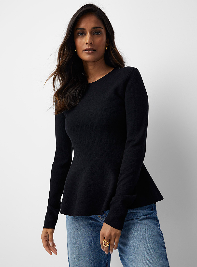 Contemporaine Black Minimalist peplum sweater for women