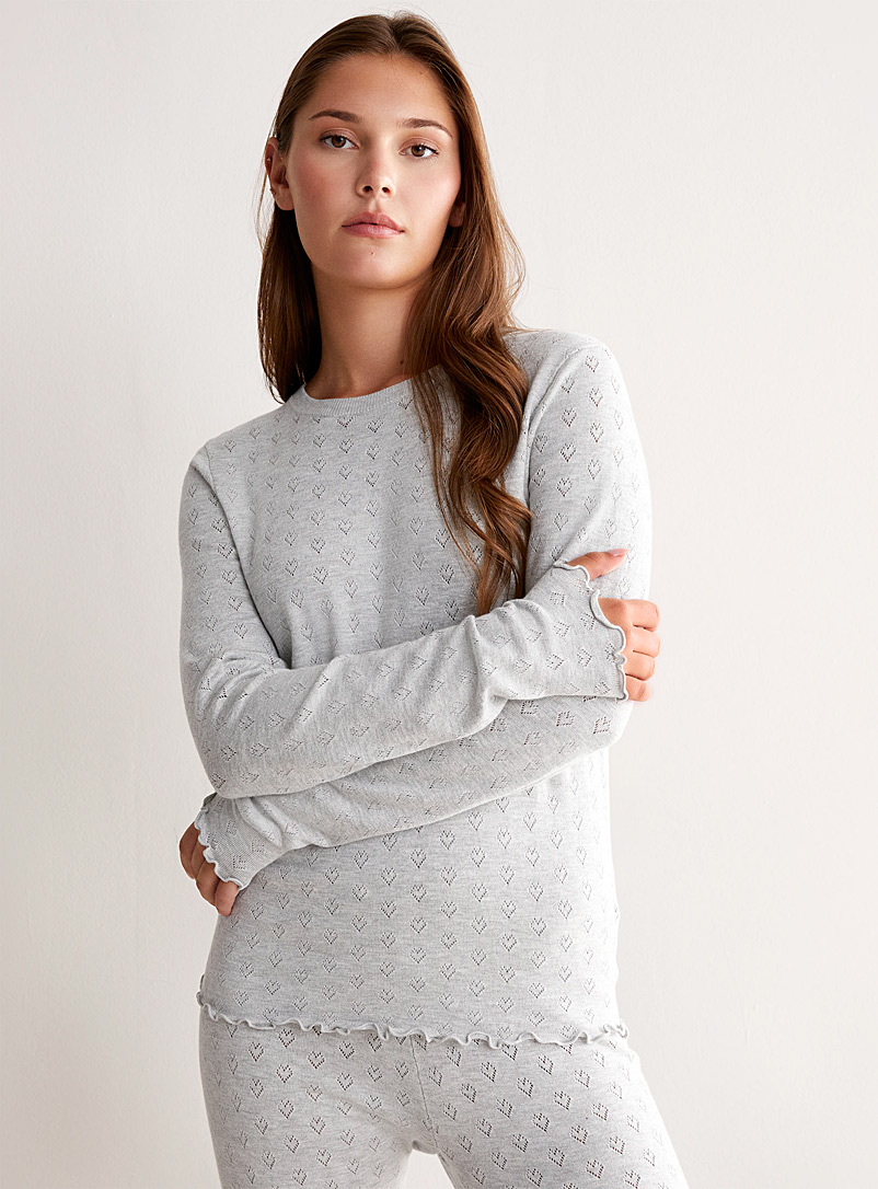Miiyu x Twik Grey Hearts pointelle knit lounge T-shirt for women