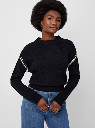 Contrast-seam sweater Shetland wool | Contemporaine | Shop Women's ...