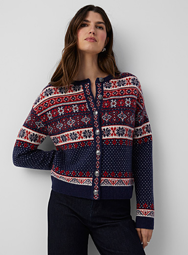 Three-tone jacquard cardigan Shetland wool | Contemporaine | Shop Women ...