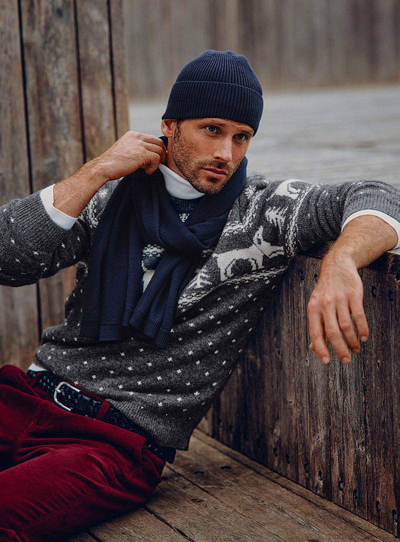 Le 31 Patterned grey Northern jacquard sweater Shetland wool for men