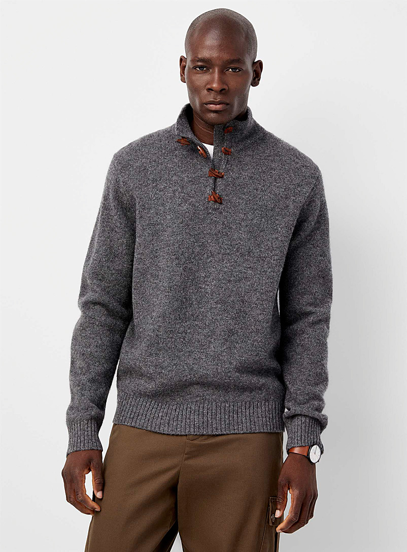 Le 31 Charcoal Toggle-collar sweater Shetland wool for men