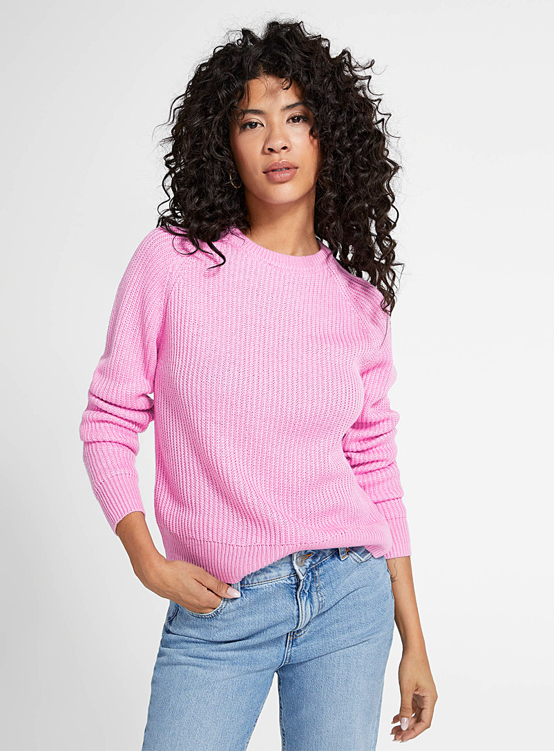 Icône Pink Ribbed raglan sweater for women