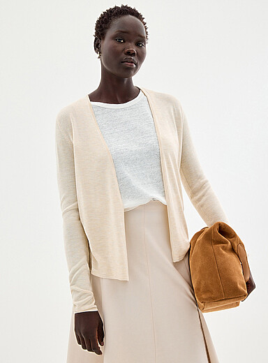 Fluid-knit open-front cardigan