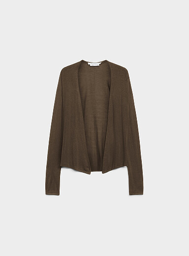 Contemporaine Taupe Fluid-knit open-front cardigan for women