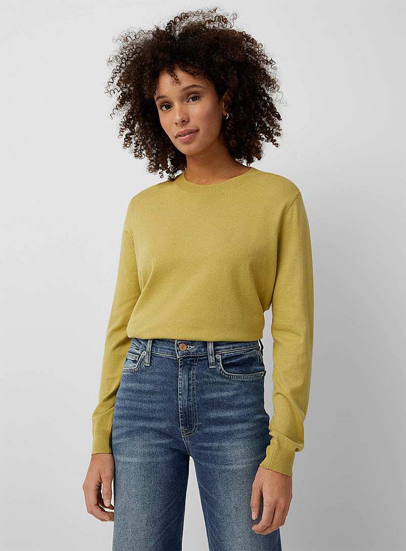 Contemporaine Golden Yellow Fine-knit crew-neck sweater for women