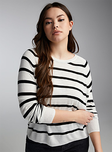 Twik Patterned Black Striped fine knit sweater for women