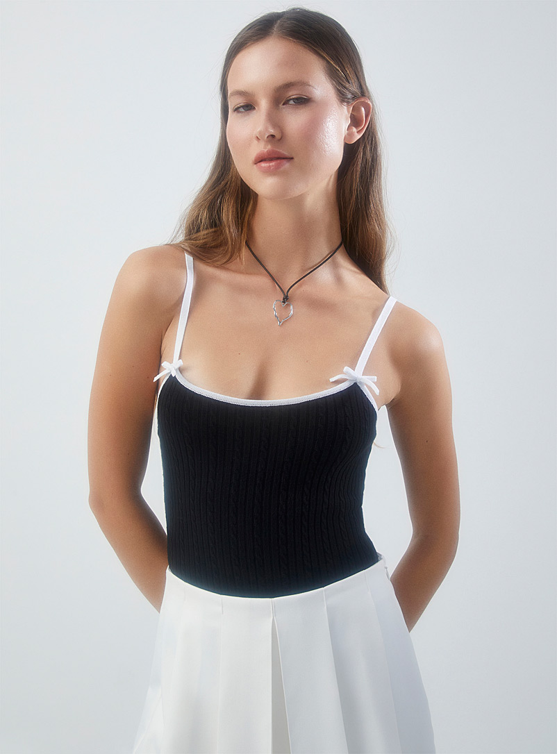 Twik Black Contrasting trim and bows bodysuit for women