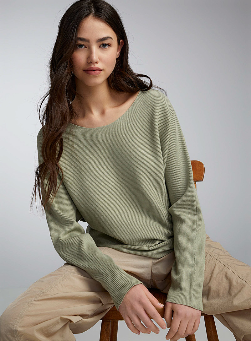 Twik Mint/Pistachio Green Horizontal ribbing boat-neck sweater for women