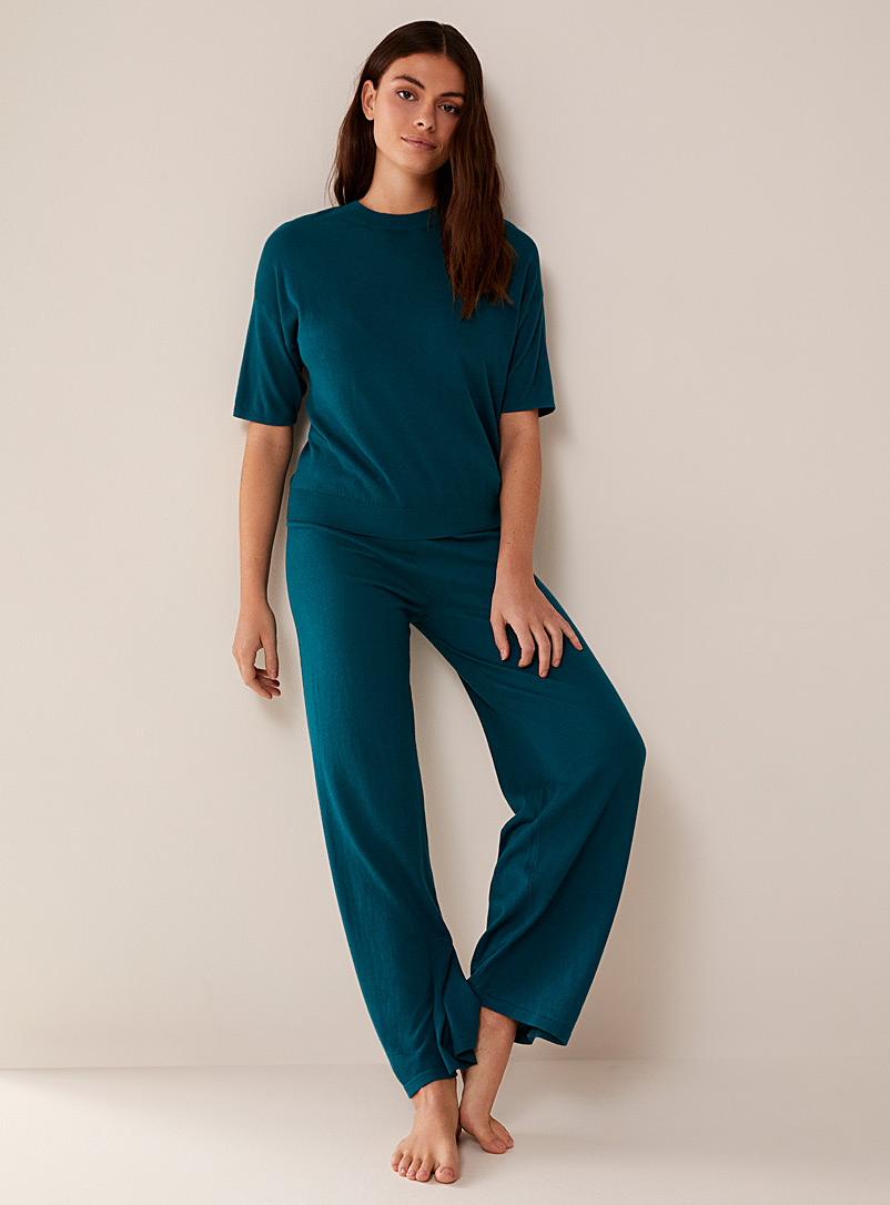 Miiyu Emerald/Kelly Green Lightweight knit wide-leg lounge pant for women
