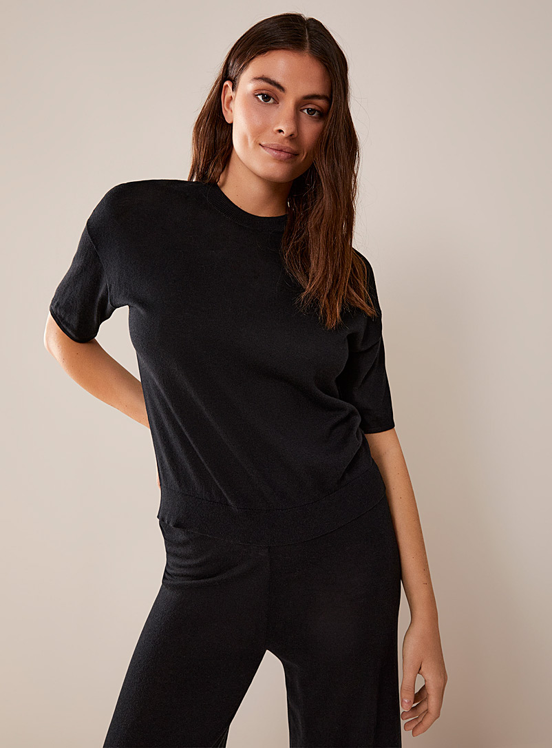Miiyu: Le chandail détente tricot léger Noir pour femme