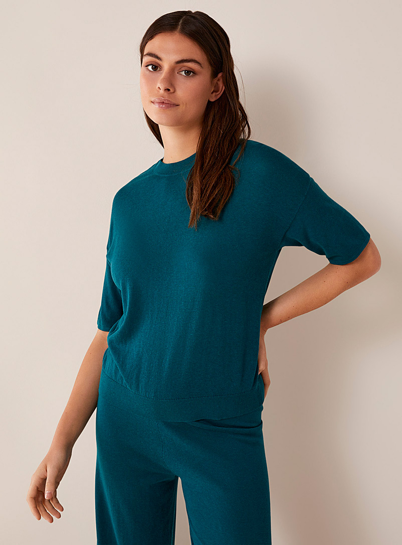 Miiyu: Le chandail détente tricot léger Vert vif-irlandais-émerau pour femme