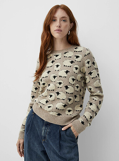 Contemporaine: Le chandail jacquard animaux Sable pour femme