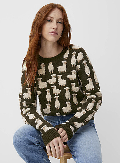 Contemporaine: Le chandail jacquard animaux Vert bouteille - Sapin pour femme