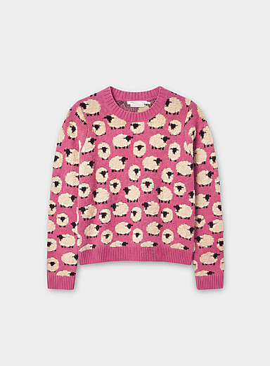 Contemporaine: Le chandail jacquard animaux Fuchsia pour femme