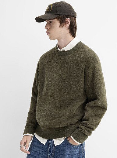 Djab: Le chandail poilu uni Vert fonc&eacute; - Mousse pour homme