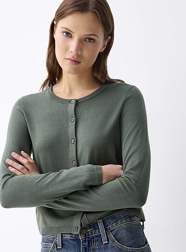Twik Navy/Midnight Blue Small-button fine-knit cardigan for women