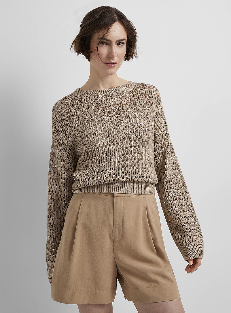 Contemporaine Off White Metallic-accent openwork sweater for women