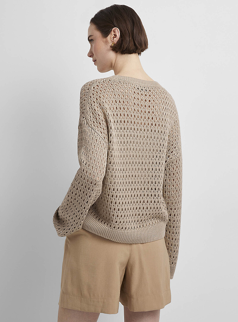 Contemporaine Off White Metallic-accent openwork sweater for women