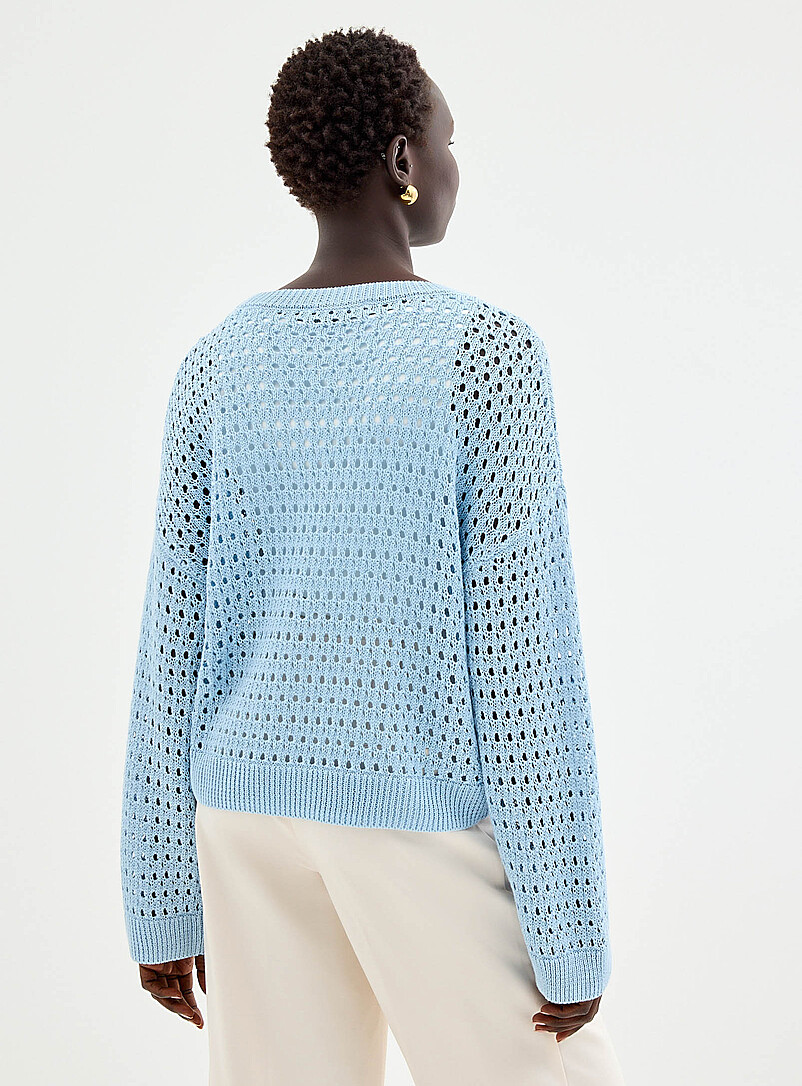 Contemporaine Off White Metallic-accent openwork sweater for women