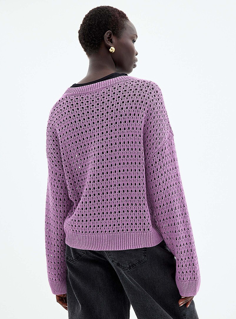 Contemporaine Off White Metallic-accent openwork sweater for women