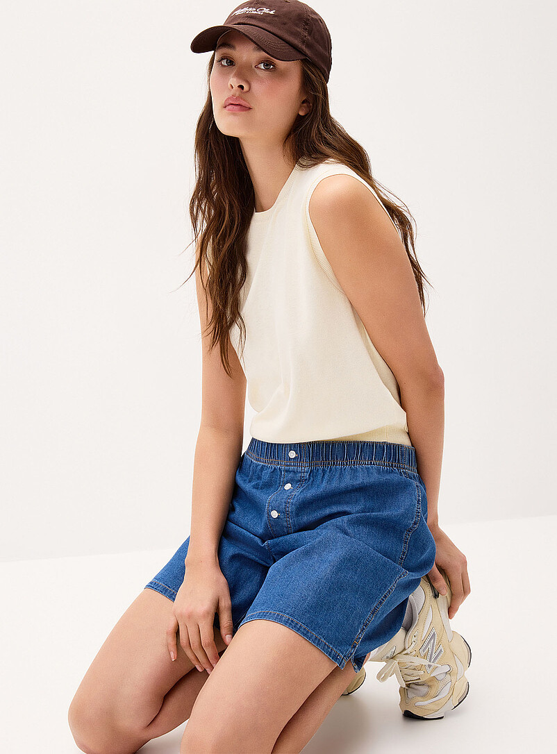 Twik: Le d&eacute;bardeur fin tricot uni Bleu p&acirc;le - Bleu ciel pour femme