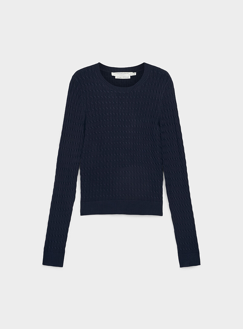 Contemporaine Burgundy Solid cable-knit sweater for women