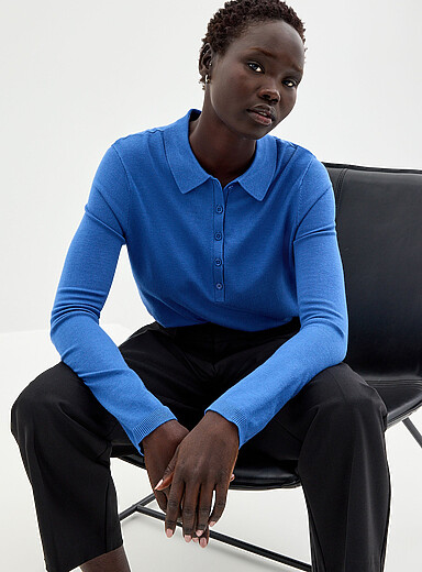 Contemporaine: Le polo extensible uni Bleu royal - Saphir pour femme