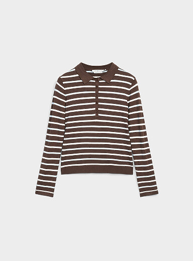 Striped stretch polo sweater