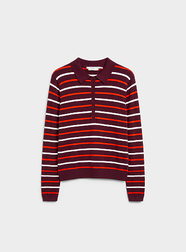 Contemporaine: Le polo extensible ray&eacute; Pourpre &agrave; motifs pour femme