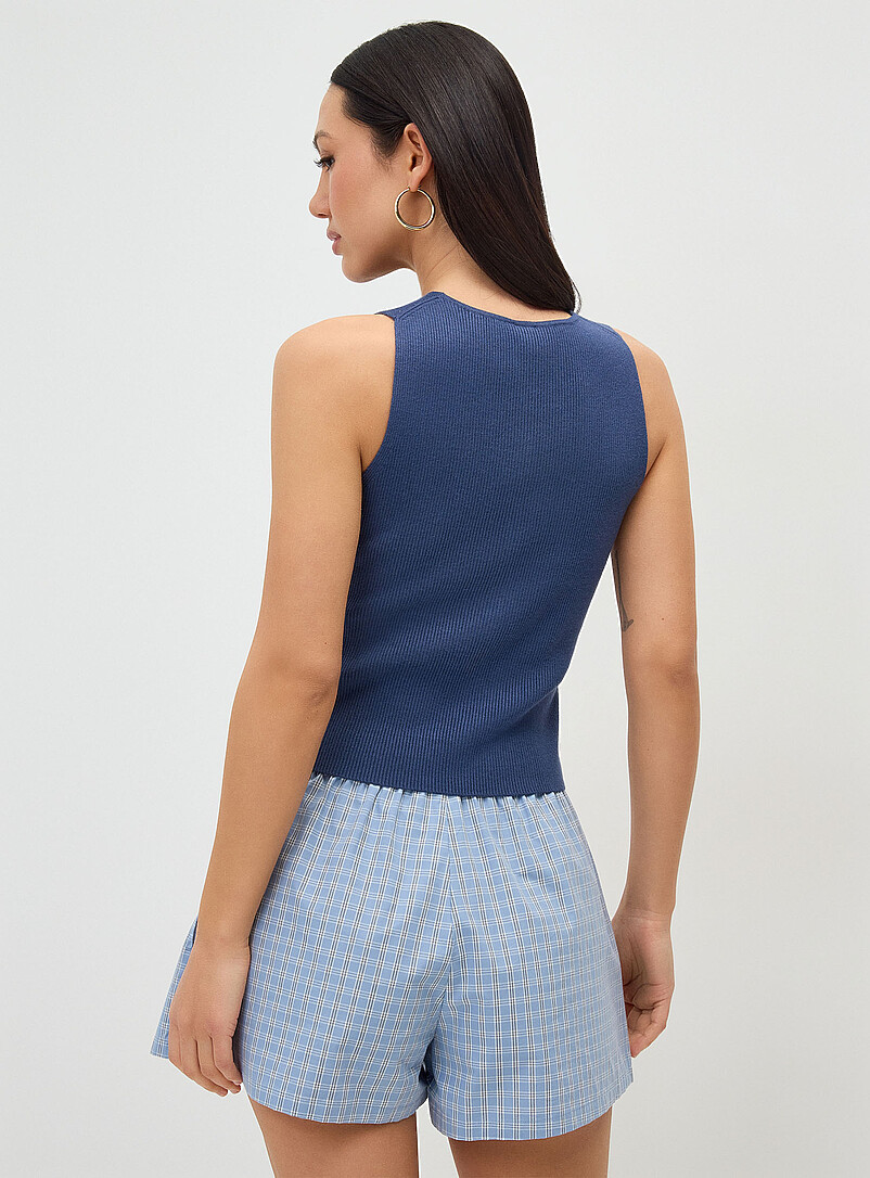 Twik Slate Blue Buttoned rib-knit vest for women