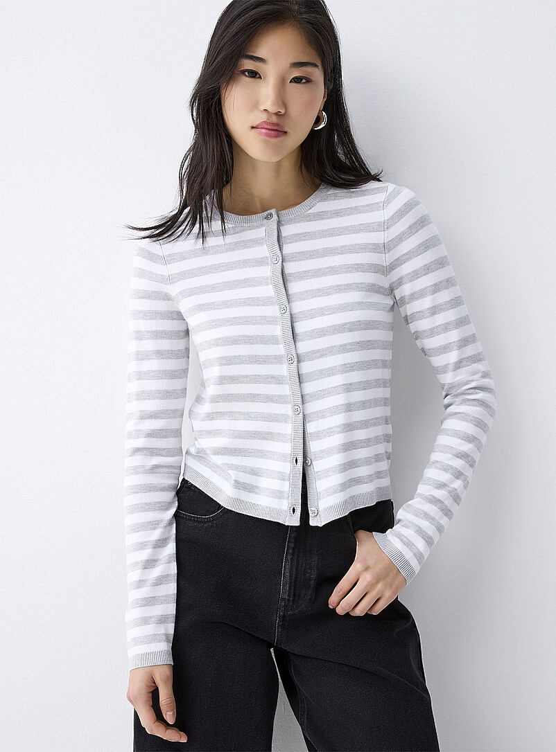 GRECERELLE Cardigan Léger Rayé Boutonné Femme - Manches Longues Tricot Décontracté Chic