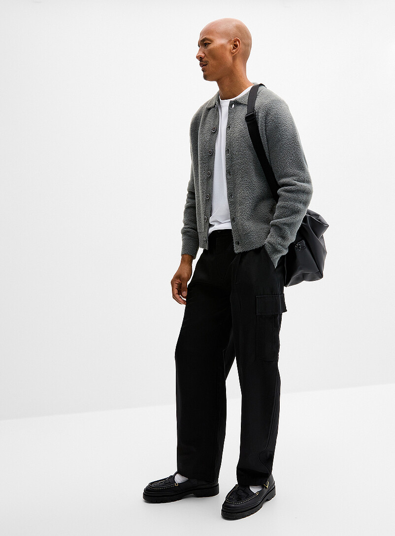 Fuzzy knit polo-collar cardigan | Le 31 | Shop Men's Shawl Collar