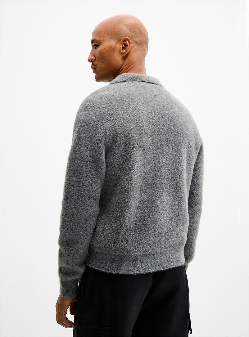Fuzzy knit polo-collar cardigan | Le 31 | Shop Men's Shawl Collar