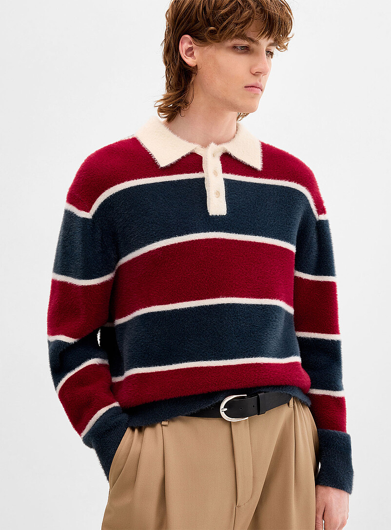 Fuzzy-knit rugby polo | Djab | Shop Men's Shawl Collar Sweaters
