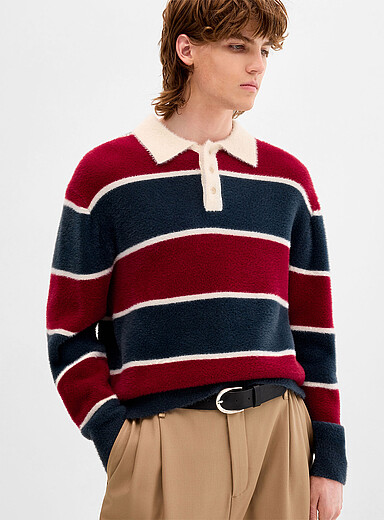 Fuzzy-knit rugby polo