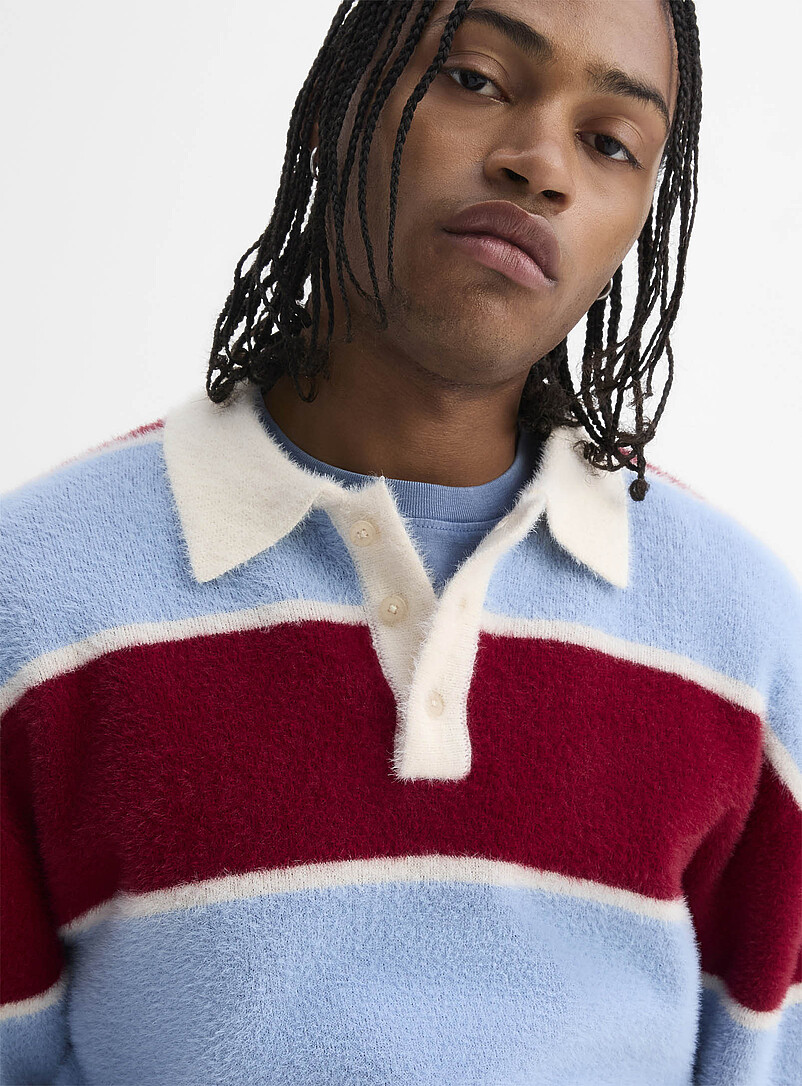 Fuzzy-knit rugby polo | Djab | Shop Men's Shawl Collar Sweaters