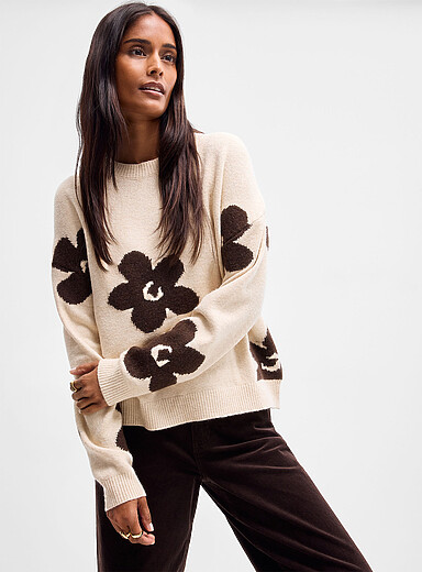 Floral brushed jacquard sweater