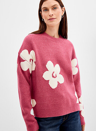 Contemporaine: Le chandail bross&eacute; jacquard floral Fuchsia pour femme