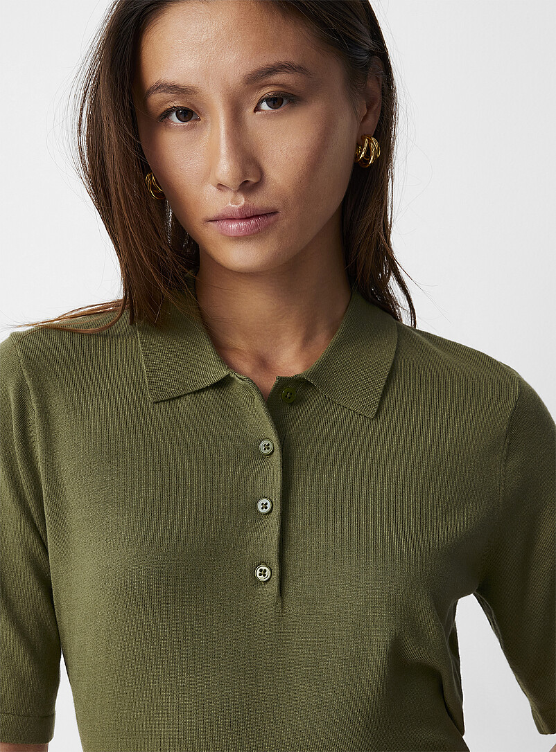 Contemporaine: Le polo carr&eacute; uni Vert bouteille - Sapin pour femme