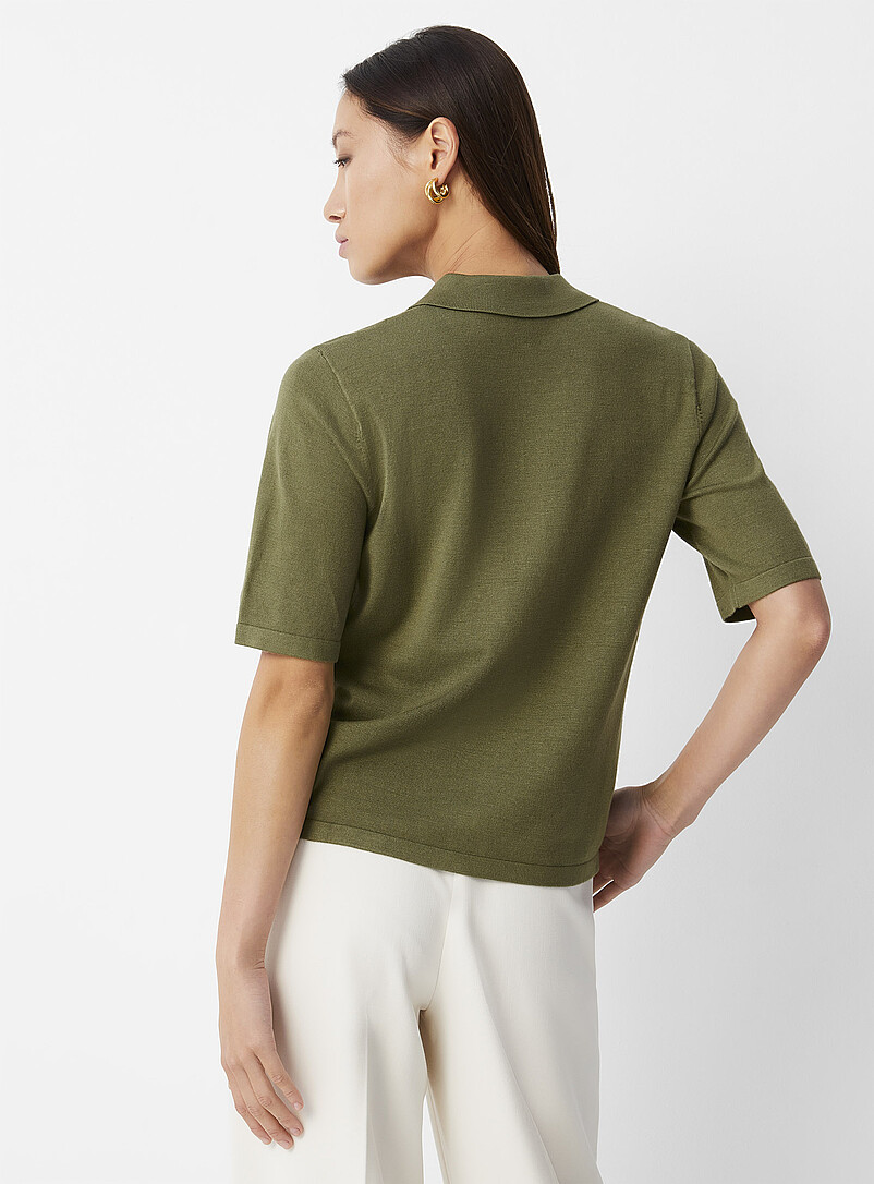 Contemporaine: Le polo carr&eacute; uni Vert bouteille - Sapin pour femme