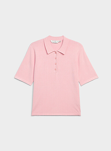 Contemporaine Pink Plain boxy polo sweater for women