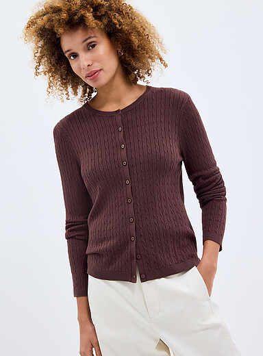 La cardigan tricot fluide c&acirc;bles torsad&eacute;s