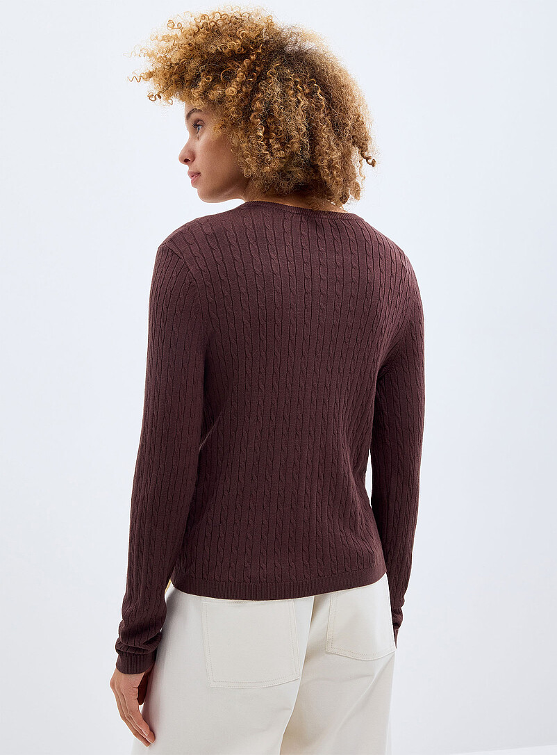 Contemporaine: La cardigan tricot fluide c&acirc;bles torsad&eacute;s Lilas pour femme