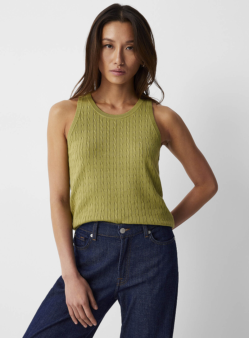 Contemporaine: La camisole tricot fluide c&acirc;bles torsad&eacute;s Vert pistache - Menthe pour femme