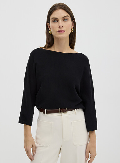 Contemporaine Black Textured knit loose boxy sweater for women