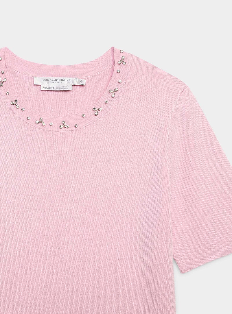 Contemporaine: Le chandail col bijoux manches courtes Rose pour femme
