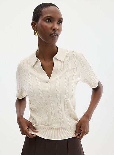 Johnny collar cable-knit sweater