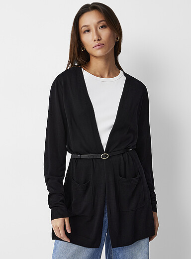Ultra-fine knit long open cardigan